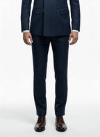 "MONTCLAIR" Double-Breasted Striped Three-Piece Suit - Gray / 42 - homme, suit sets - BOLDD - Navy blue double-breasted pinstripe suit with slim trousers, bold 80's style, Italian old money masculinity.