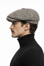 "GRIT" Unisex-Baskenmütze aus Tweed mit Fischgrätmuster