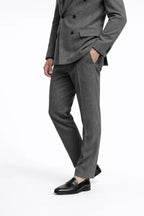 "Belgrave" Herringbone Trousers - Khaki / 46 - homme, trousers - BOLDD - Grey herringbone trousers with a tailored fit, embodying bold 80's style and Italian old money masculinity.