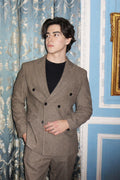 Belgrave Herringbone Suit Set / KHAKI - 48 / 46 - homme, suit sets - BOLDD - Khaki Belgrave Herringbone double-breasted suit with bold 80's Italian old money style, masculine cut.