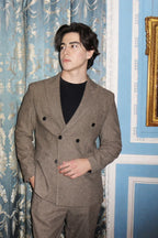 Belgrave Herringbone Suit Set / KHAKI - 48 / 46 - homme, suit sets - BOLDD - Khaki Belgrave Herringbone double-breasted suit with bold 80's Italian old money style, masculine cut.