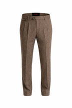 Belgrave Herringbone Suit Set / KHAKI - 48 / 46 - homme, suit sets - BOLDD - Khaki Belgrave herringbone suit pants with sharp pleats, tailored slim fit, bold 80's style masculine elegance.