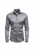 "Ariston" Classic Slim Dress Shirt - Black / 37 - homme, shirts & sweaters men - BOLDD - Gray Ariston classic slim dress shirt with pointed collar, bold 80's style and Italian old money masculinity.
