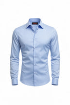 "Ariston" Classic Slim Dress Shirt - Black / 37 - homme, shirts & sweaters men - BOLDD - Light blue classic slim-fit dress shirt with pointed collar, bold 80's style, Italian old money masculinity.
