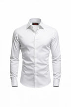 "Ariston" Classic Slim Dress Shirt - Black / 37 - homme, shirts & sweaters men - BOLDD - White slim-fit dress shirt with sharp collar, long sleeves, Italian bold old money style inspired by 80's fashion.
