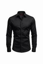"Ariston" Classic Slim Dress Shirt - Black / 37 - homme, shirts & sweaters men - BOLDD - Black slim-fit Ariston dress shirt with a sharp collar, embodying bold, Italian old money style.