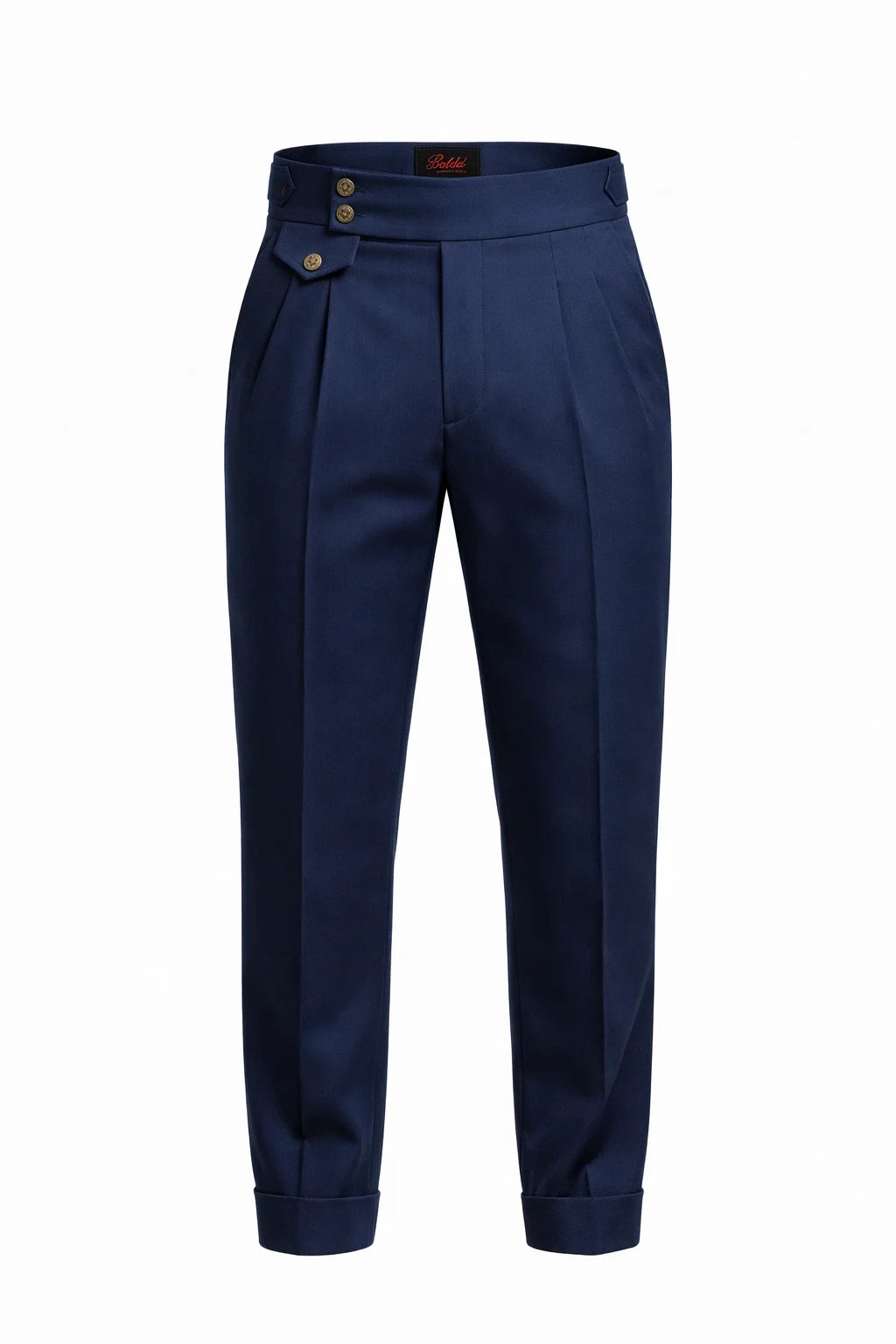 "MAYFAIR" High-Waisted Pleated Trousers - Black / 44 / China Mainland - homme, trousers - BOLDD - Bold navy high-waisted pleated trousers with double button detail, Italian-inspired 80's style, old money masculin design.