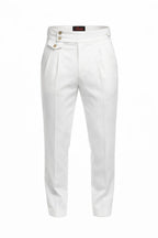 "MAYFAIR" High-Waisted Pleated Trousers - Black / 44 / China Mainland - homme, trousers - BOLDD - White high-waisted pleated trousers with double button closure, bold 80's style, old money Italian masculin design.