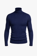 "Essential" Striped Turtleneck Sweater - Navy / 44 - homme, shirts & sweaters men - BOLDD - Navy blue ribbed turtleneck sweater, slim fit with bold, masculine 80's style vibe.