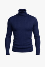 "Essential" Striped Turtleneck Sweater - Navy / 44 - homme, shirts & sweaters men - BOLDD - Navy blue ribbed turtleneck sweater, slim fit with bold, masculine 80's style vibe.