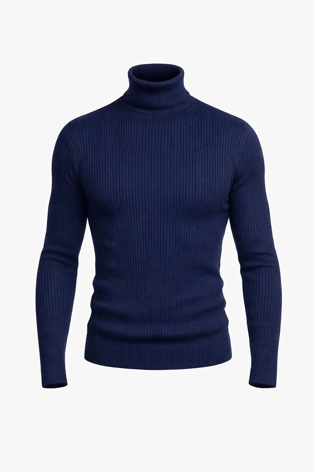 "Essential" Striped Turtleneck Sweater - Navy / 44 - homme, shirts & sweaters men - BOLDD - Navy blue ribbed turtleneck sweater, slim fit with bold, masculine 80's style vibe.