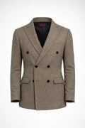 Belgrave Herringbone Suit Set / KHAKI - 48 / 46 - homme, suit sets - BOLDD - Khaki belgrave herringbone double-breasted suit jacket with bold black buttons, masculine 80's style, Italian old money vibe.