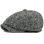 "GRIT" Unisex-Baskenmütze aus Tweed mit Fischgrätmuster