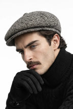 "GRIT" Unisex-Baskenmütze aus Tweed mit Fischgrätmuster