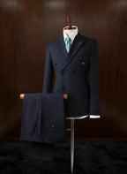 "MONTCLAIR" Double-Breasted Striped Three-Piece Suit - Gray / 42 - homme, suit sets - BOLDD - Navy blue double-breasted striped suit with bold 80's style, old money Italian masculin vibe.