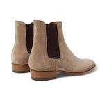 "Marlow" Men’s Suede Chelsea Boots – Khaki - Khaki / 37 - Khaki suede Marlow Chelsea boots with elastic sides, wooden heel, bold 1980's Italian style.