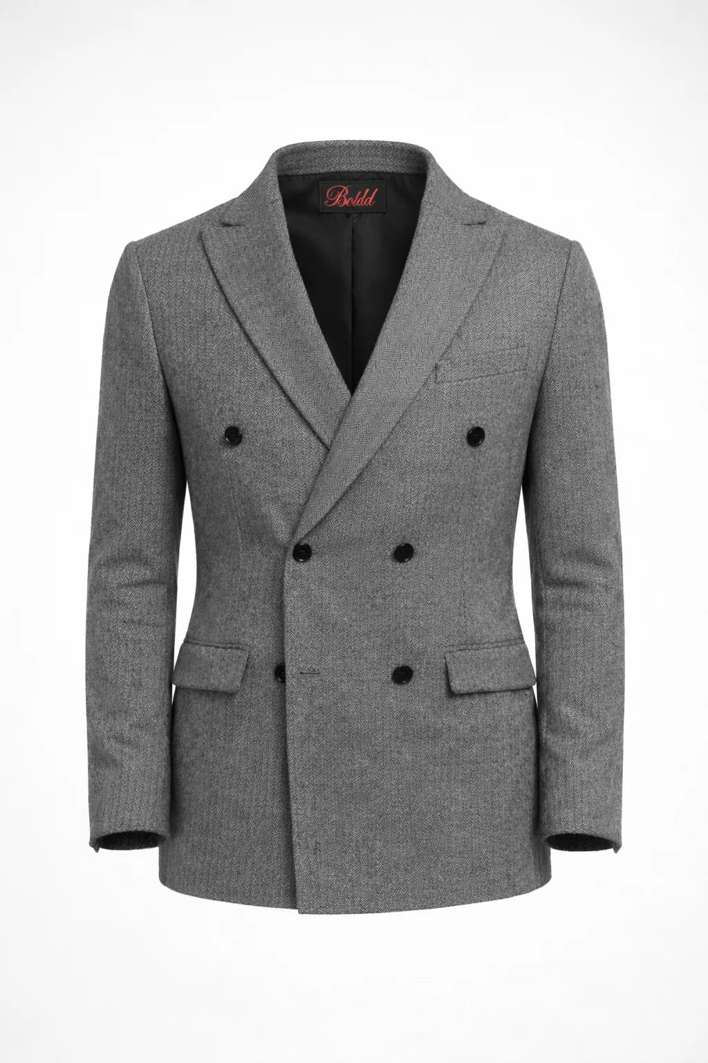 "Belgrave" Herringbone Double-Breasted Suit Jacket - Khaki / 48 - homme, jackets & blazers - BOLDD - Grey herringbone double-breasted blazer with peak lapels, bold 80's style, old money Italian masculin design.