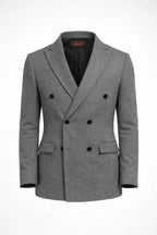 "Belgrave" Herringbone Double-Breasted Suit Jacket - Khaki / 48 - homme, jackets & blazers - BOLDD - Grey herringbone double-breasted blazer with peak lapels, bold 80's style, old money Italian masculin design.