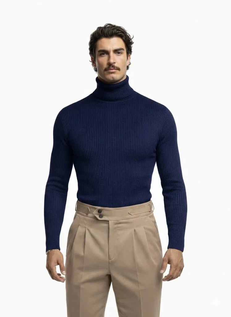 "Essential" Striped Turtleneck Sweater